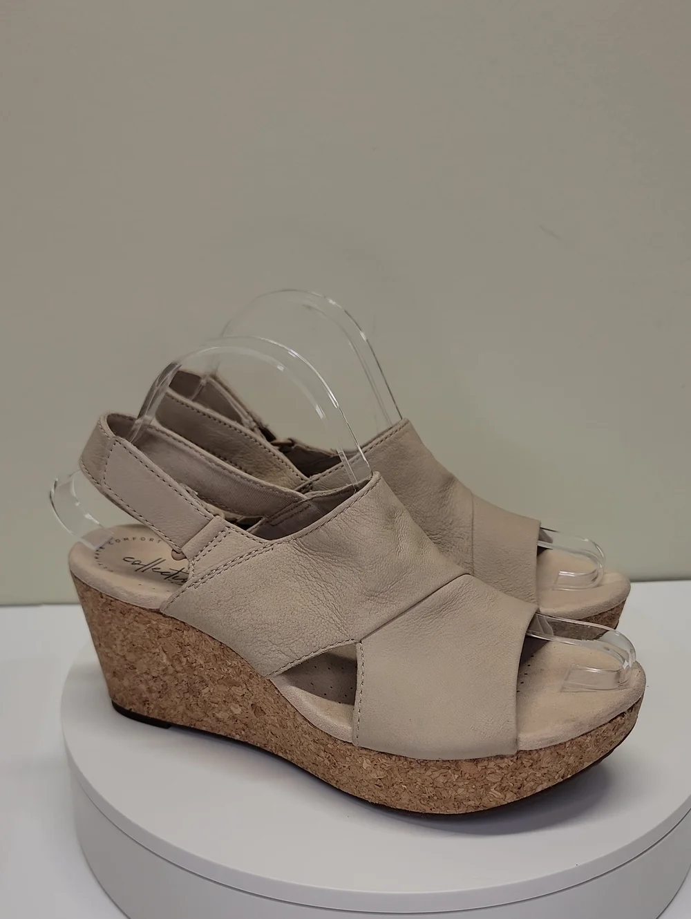 Clark's Beige Slingback Cork Wedge Sandals - Ultimate Comfort Collection Sz 9.5